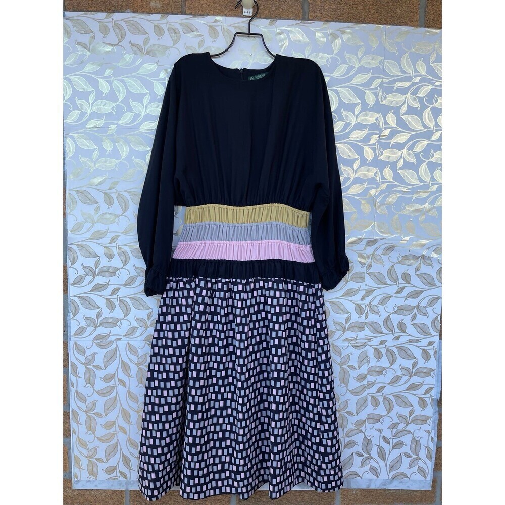 GAVANO Italy Dolman Sleeve Mod Midi Dress Geometric Colorblock Smocked Waist 42